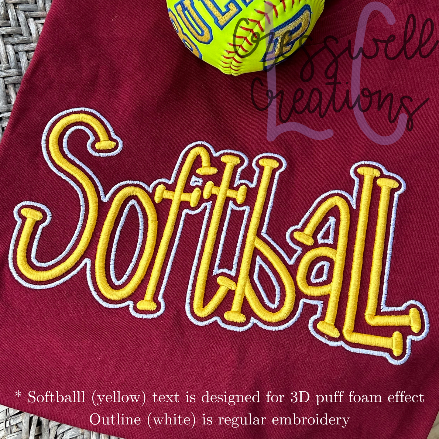 Softball 3D Puff Machine Embroidery Design