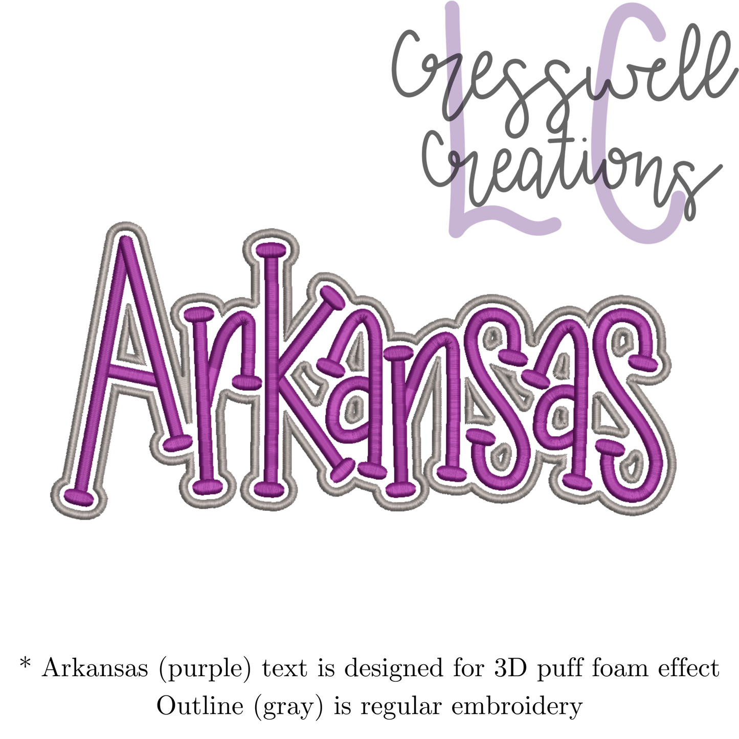 Arkansas 3D Puff Machine Embroidery Design