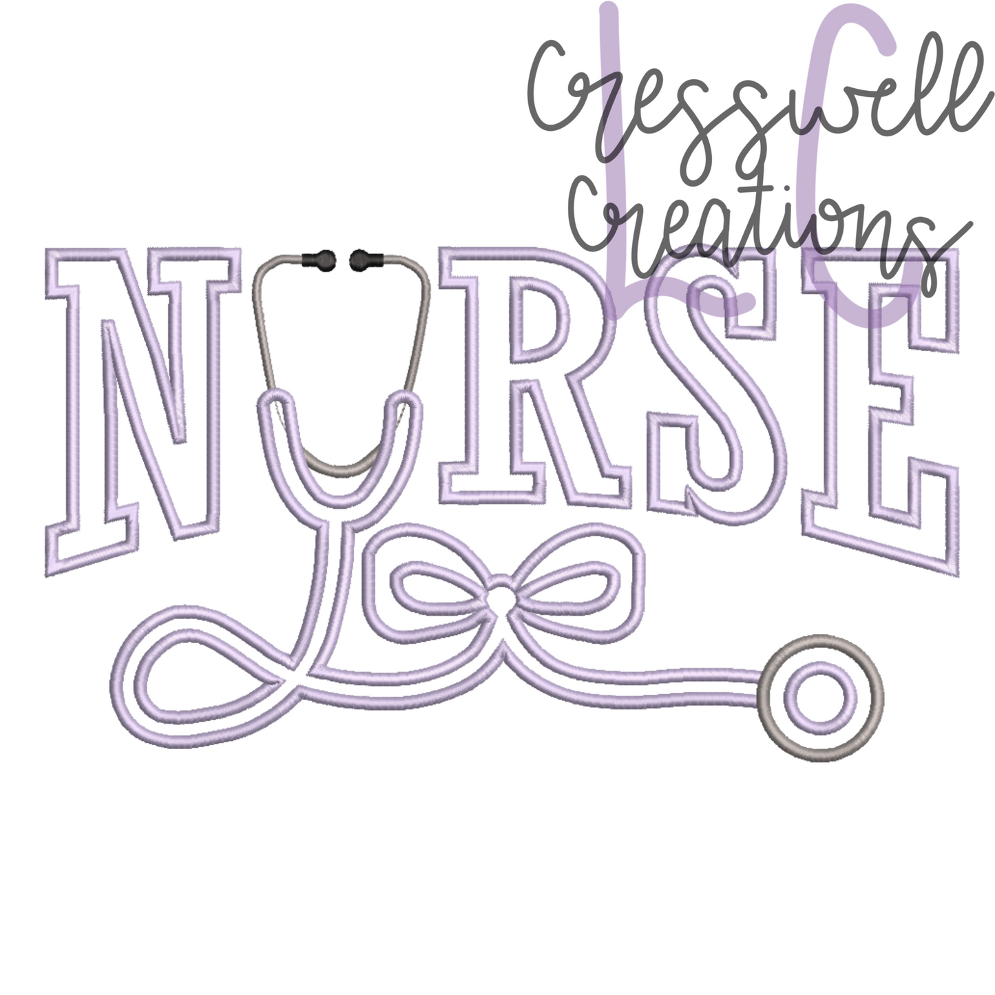 Nurse with Stethoscope Bow Satin Stitch Applique