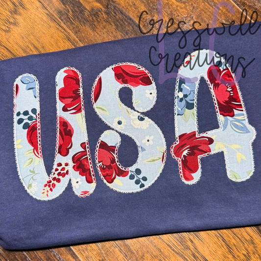 USA Scalloped Stitch Applique Embroidery Design