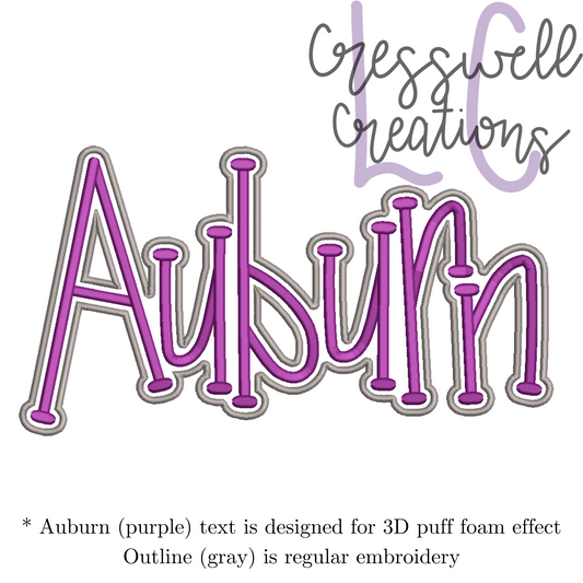 City of Auburn Puff Machine Embroidery Design