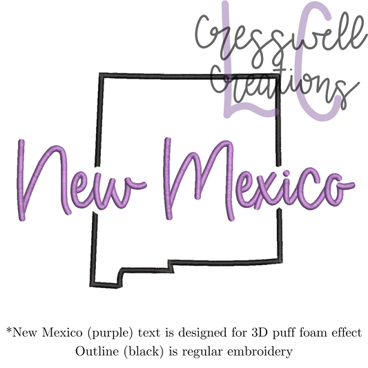 New Mexico State 3D Puff  Machine Embroidery Design
