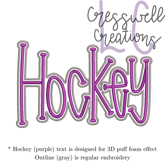 Hockey 3D Puff  Machine Embroidery Design