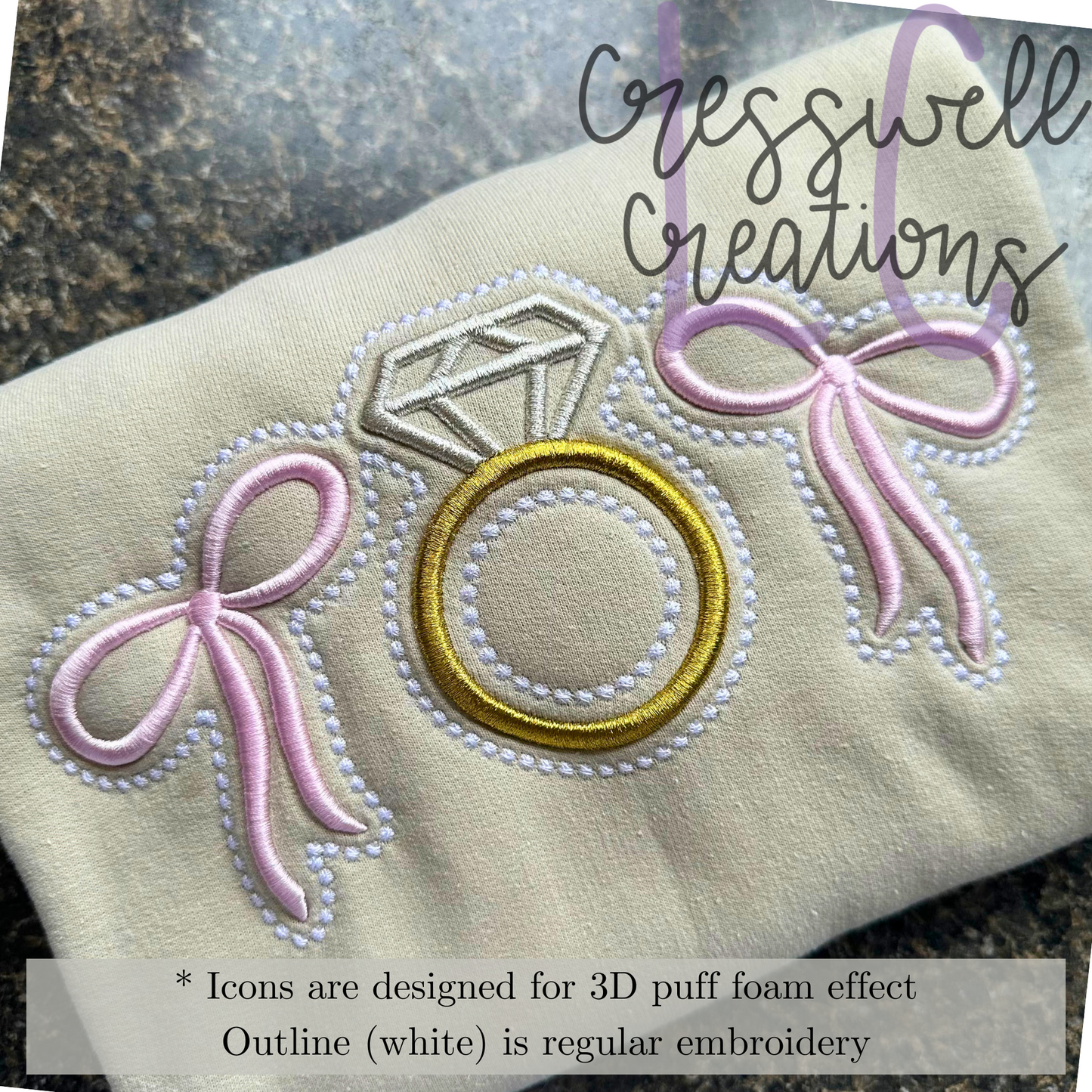 Engagement Ring and Bows 3D Puff  Machine Embroidery Design