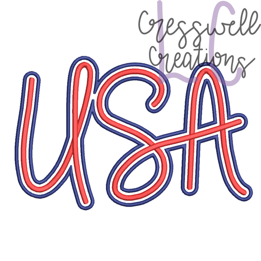 USA Script with Outline Machine Embroidery Design