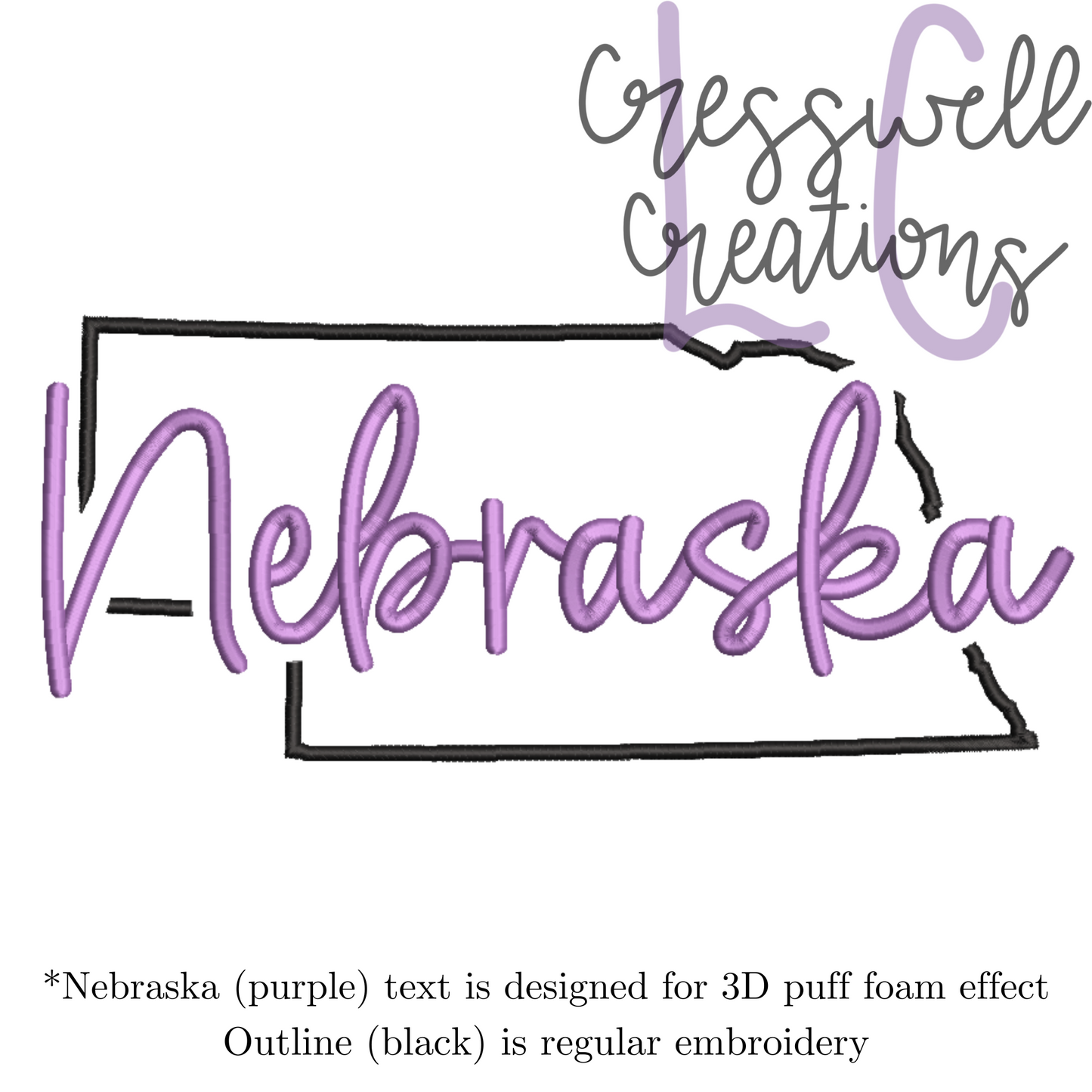 Nebraska State 3D Puff Machine Embroidery Design