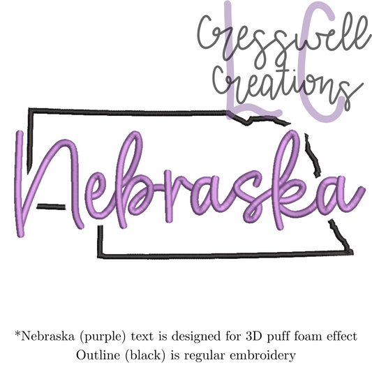 Nebraska State 3D Puff  Machine Embroidery Design