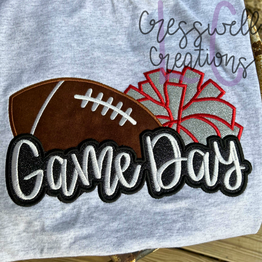 Game Day Football Pom Pom Applique Machine Embroidery Design
