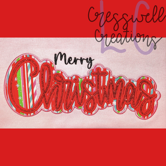 Merry Christmas Satin Stitch Double Applique Machine Embroidery Design
