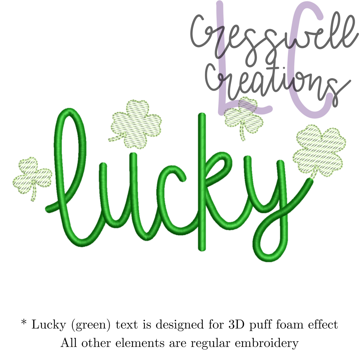 Lucky 3D Puff Script Machine Embroidery Design