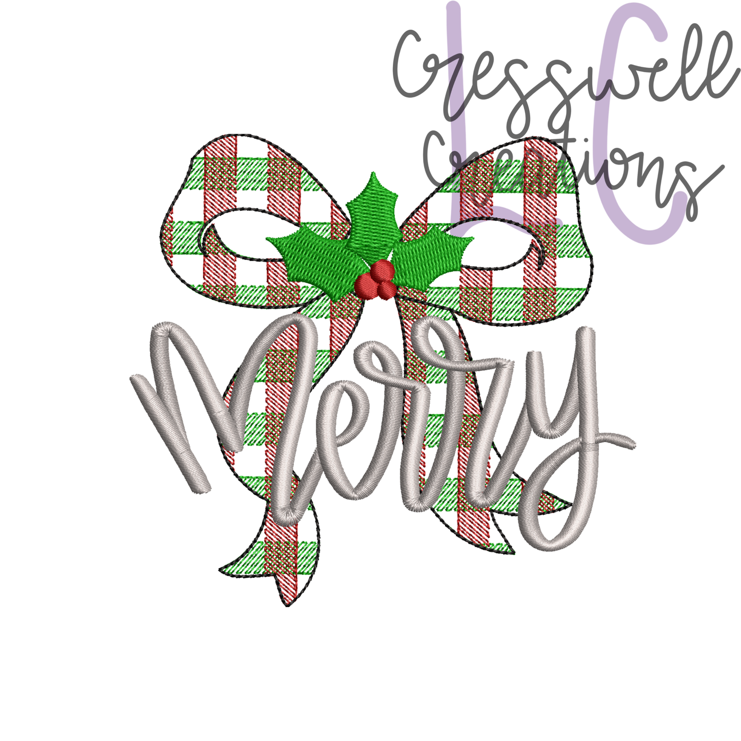 Merry Plaid Bow Machine Embroidery Design