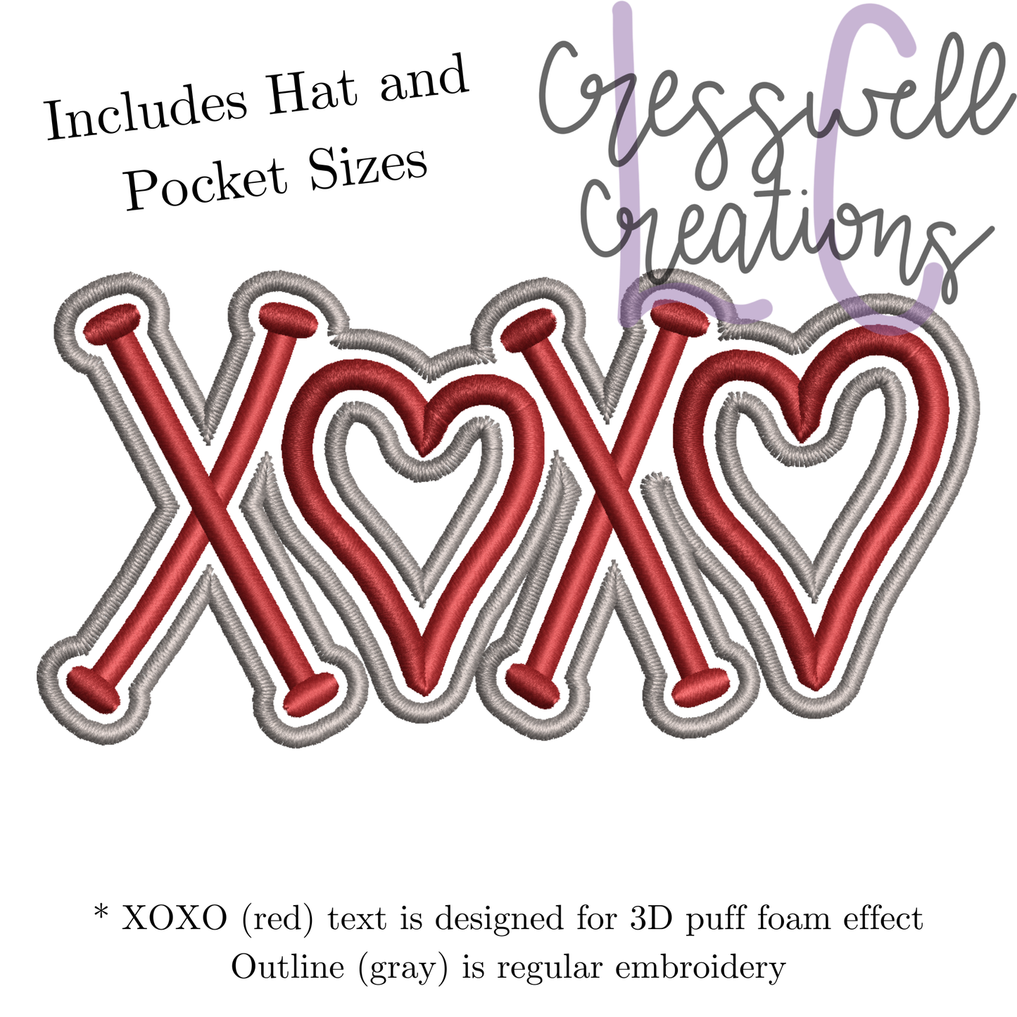 XOXO 3D Puff Hat and Pocket Size Machine Embroidery Design