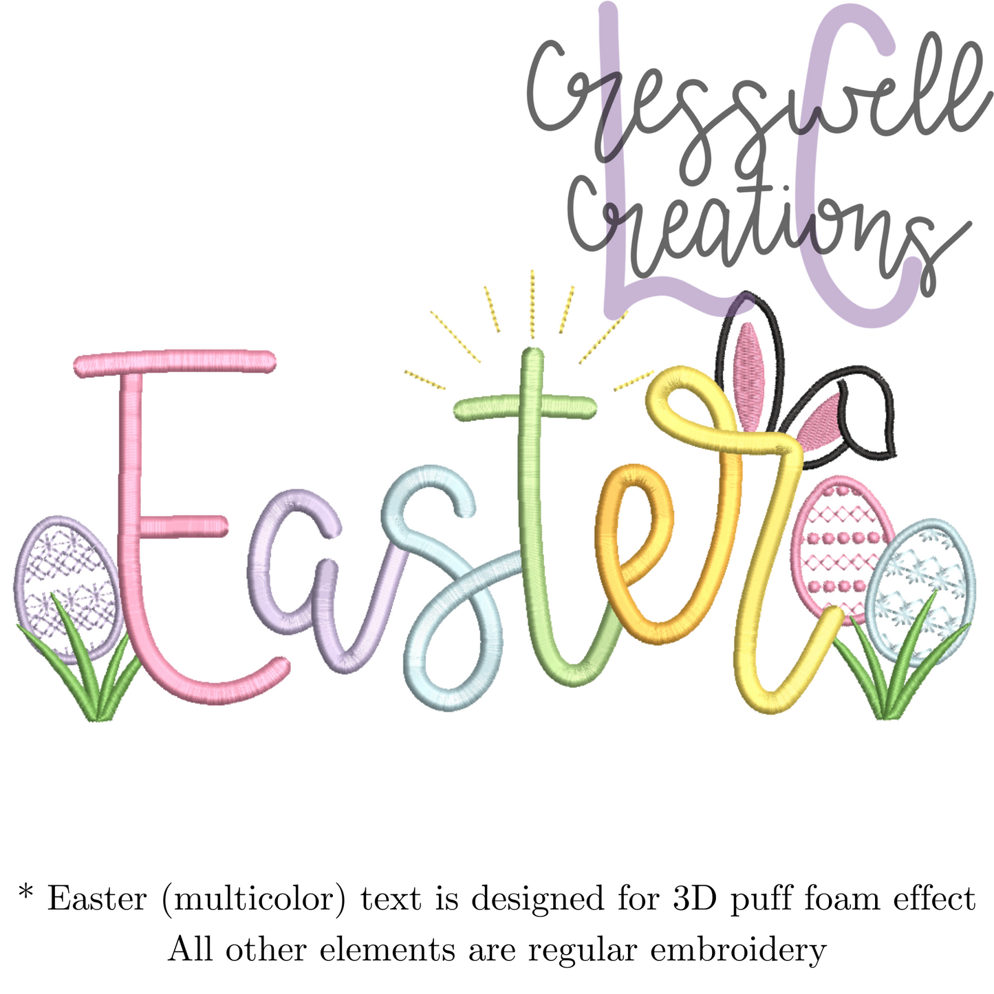 Easter 3D Puff Script Machine Embroidery Design