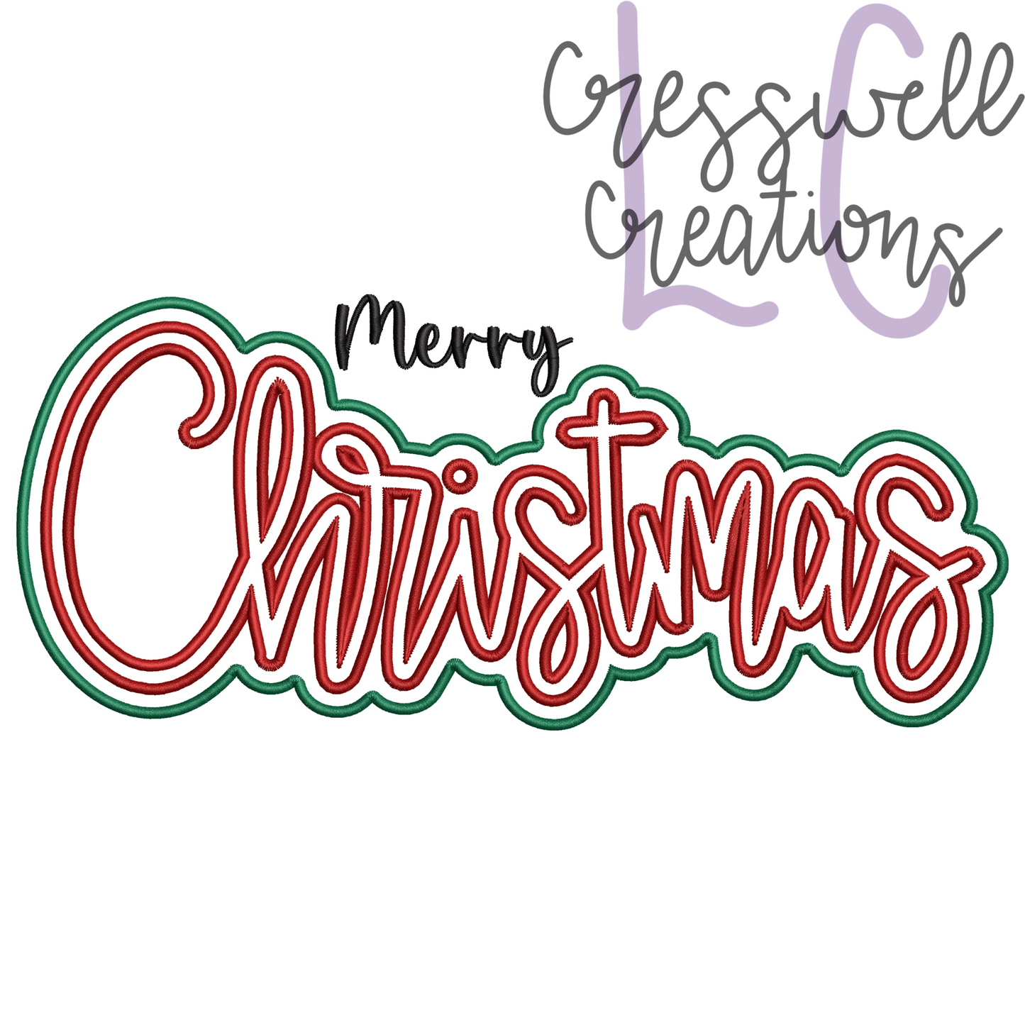 Merry Christmas Satin Stitch Double Applique Machine Embroidery Design