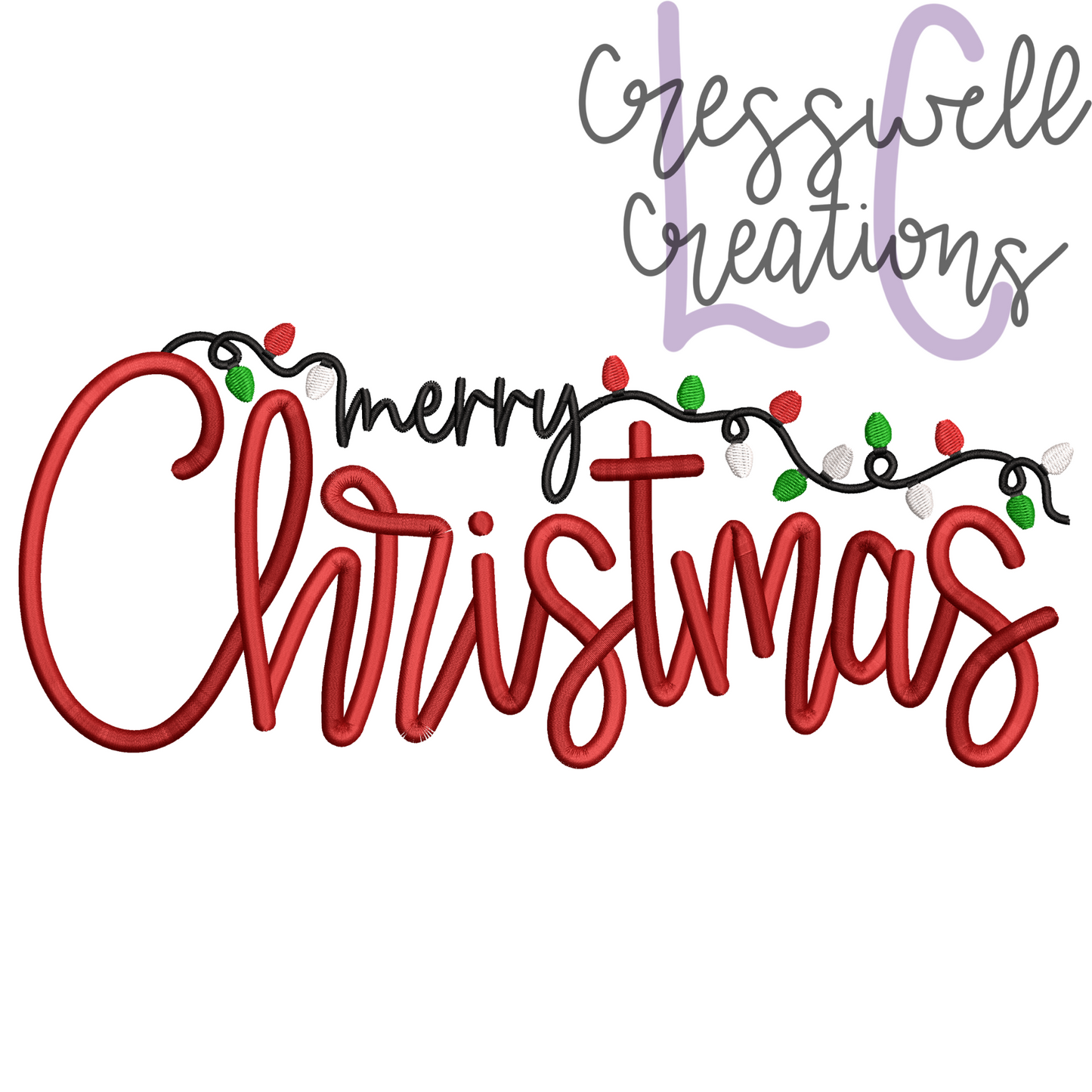 Merry Christmas Lights Machine Embroidery Design