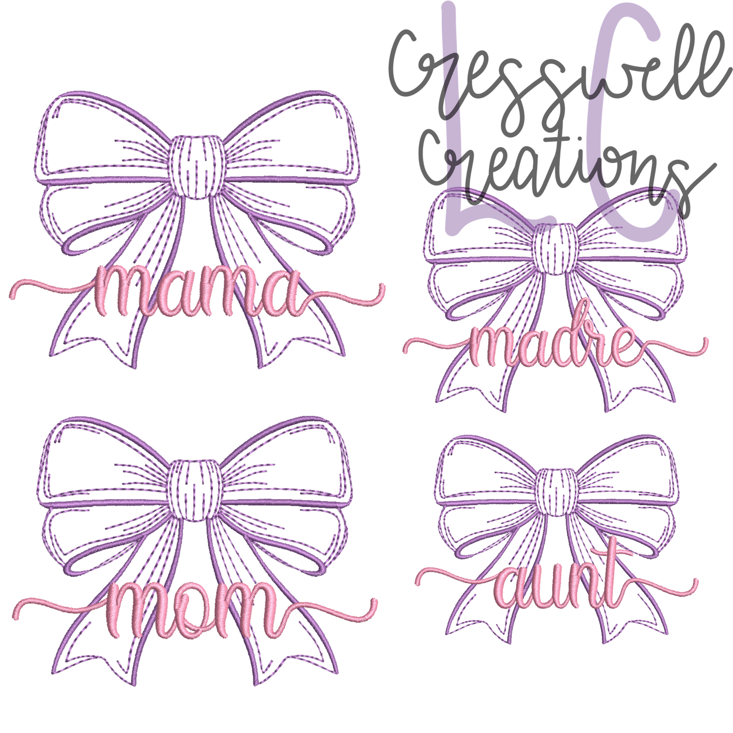 Mothers Bow Sketch Machine Embroidery Design Bundle