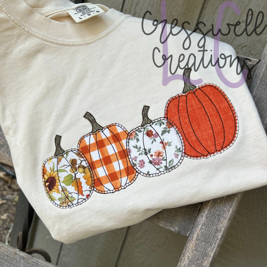 Pumpkins Bean Stitch Double Applique Embroidery Design