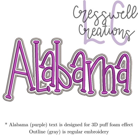 Alabama 3D Puff  Machine Embroidery Design