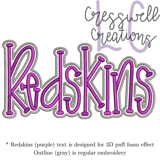 Redskins 3D Puff  Machine Embroidery Design