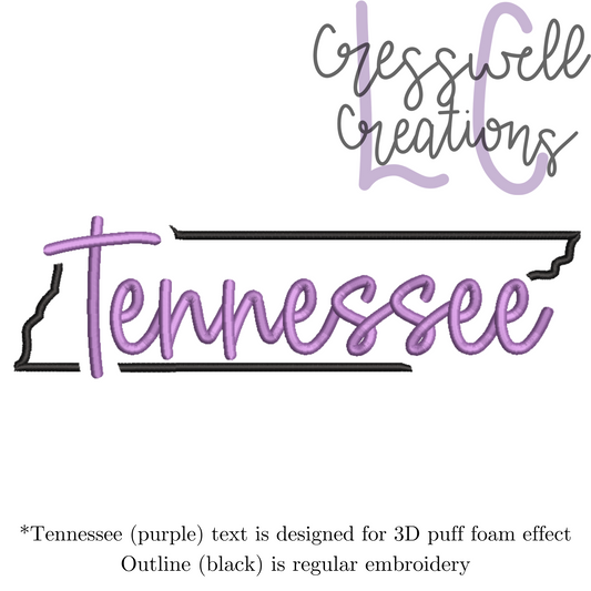 Tennessee State 3D Puff  Machine Embroidery Design
