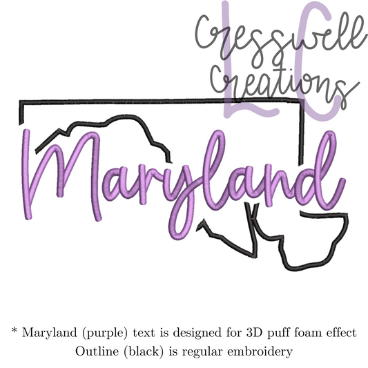 Maryland State 3D Puff  Machine Embroidery Design