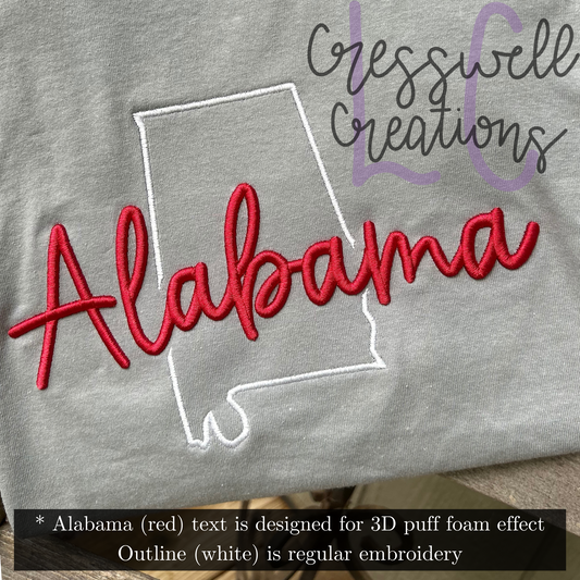 Alabama State 3D Puff  Machine Embroidery Design