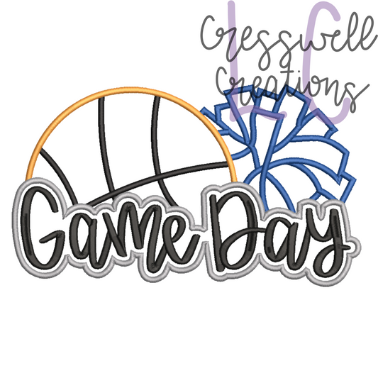 Game Day Basketball Pom Pom Applique Machine Embroidery Design