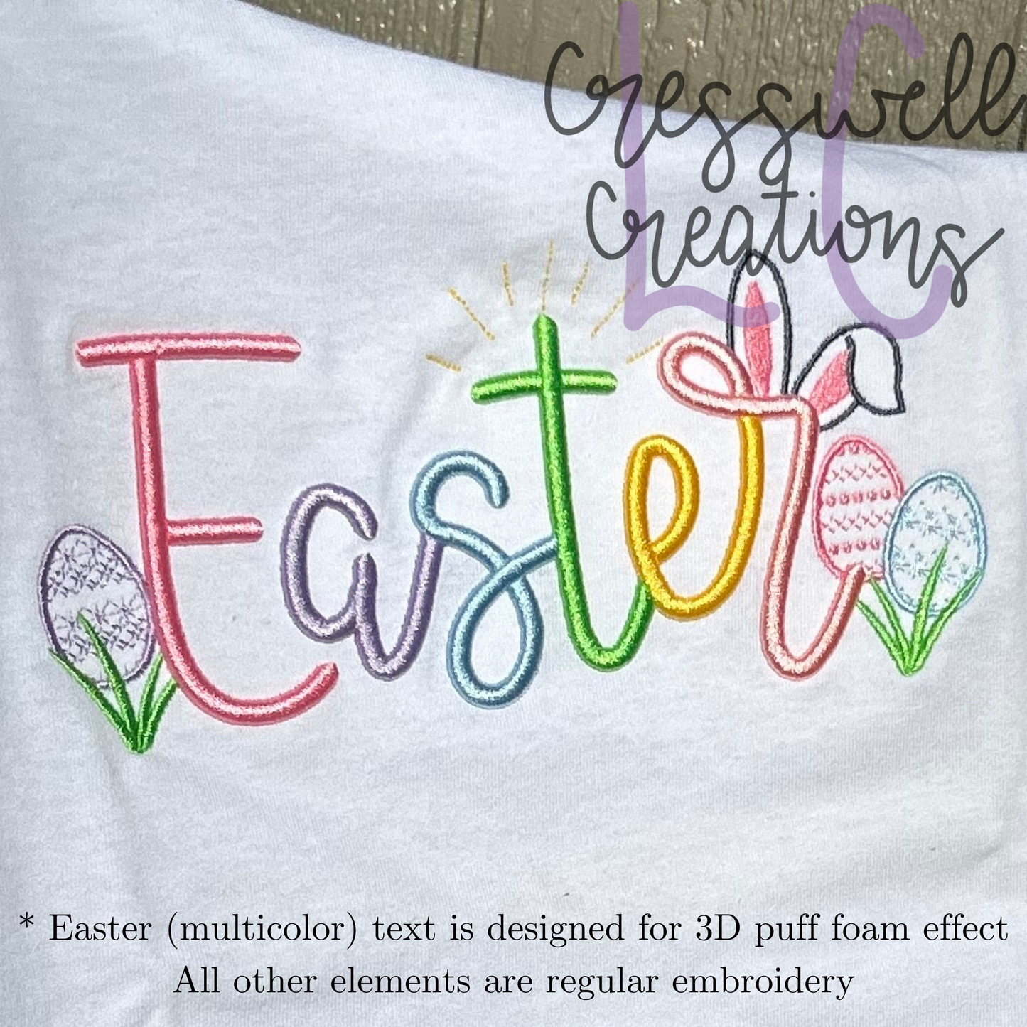 Easter 3D Puff Script Machine Embroidery Design