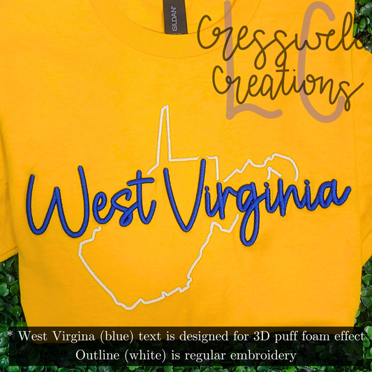 West Virginia State 3D Puff  Machine Embroidery Design