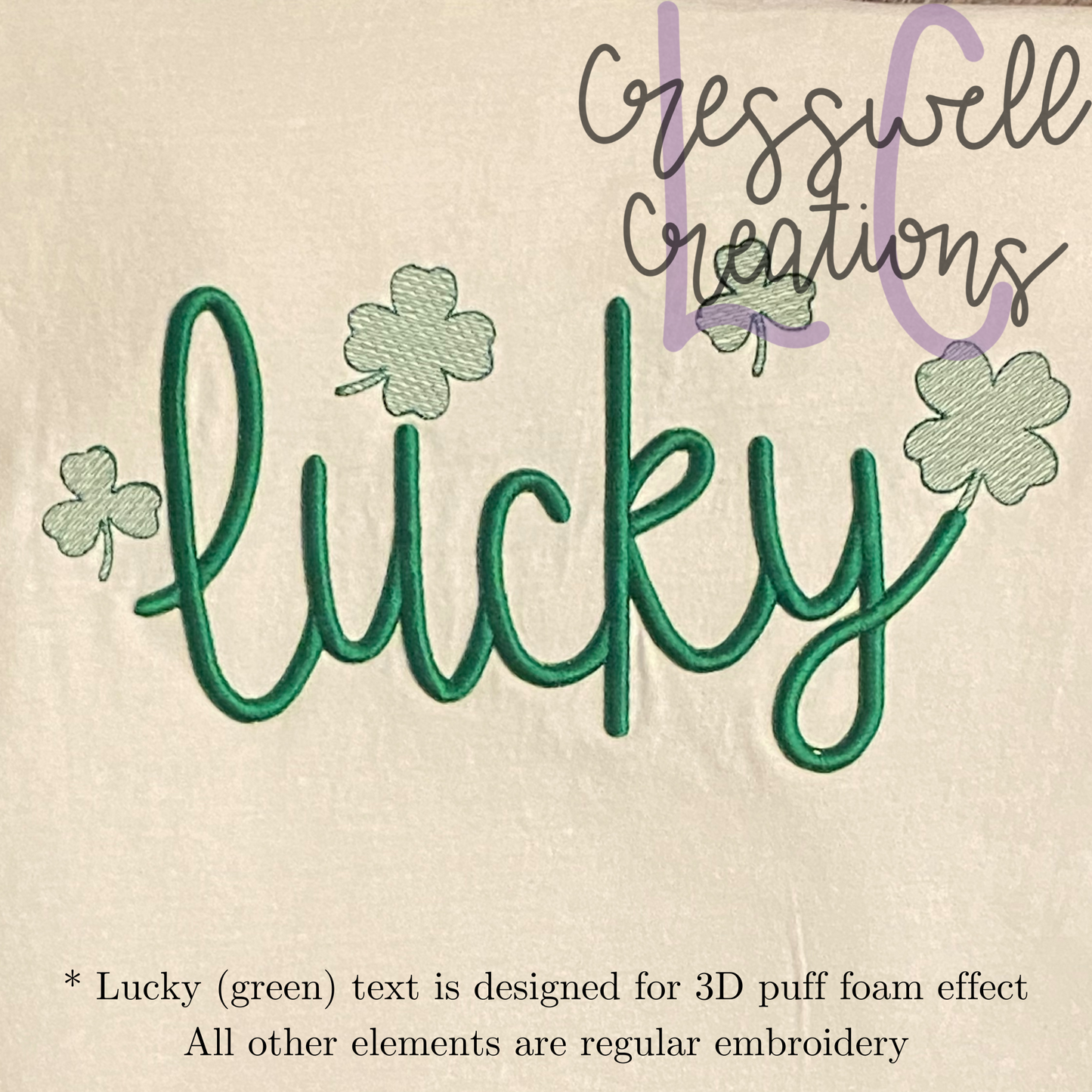 Lucky 3D Puff Script Machine Embroidery Design