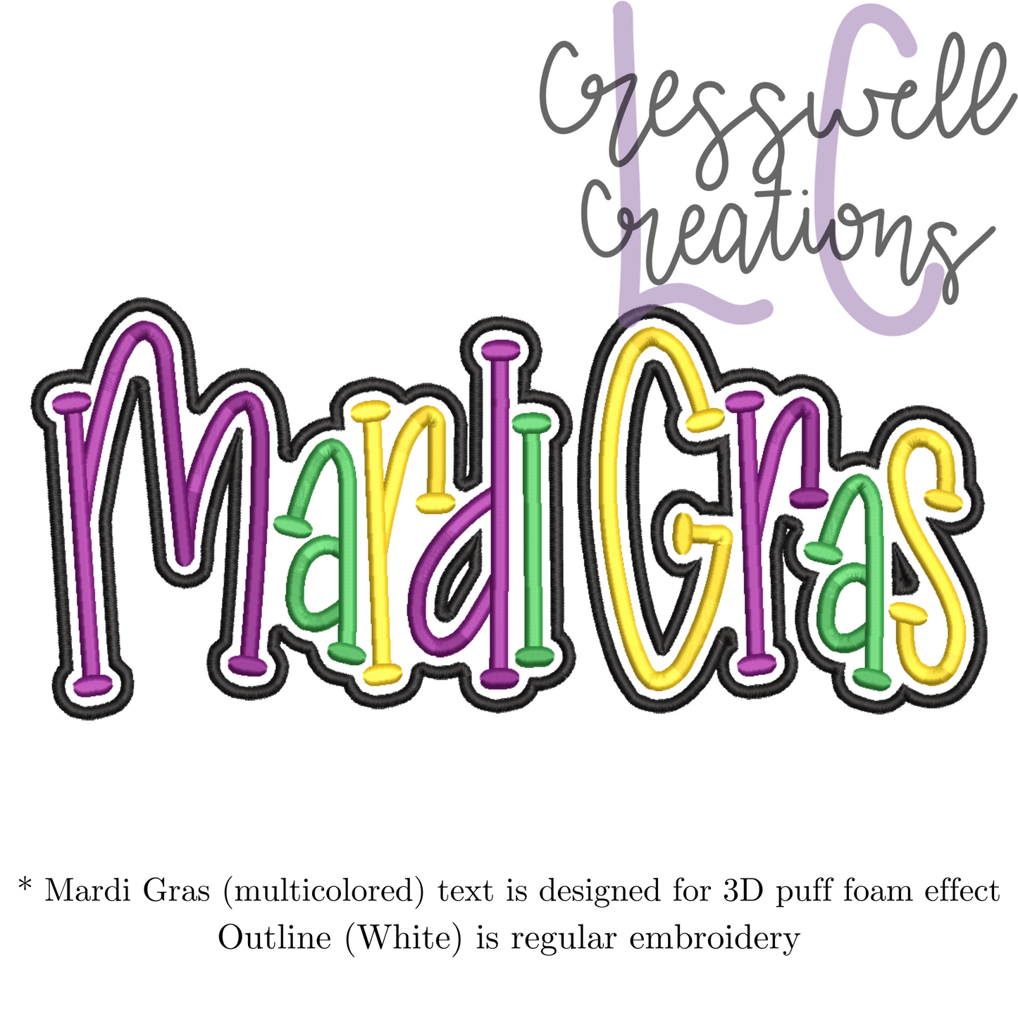 Mardi Gras 3D Puff Machine Embroidery Design