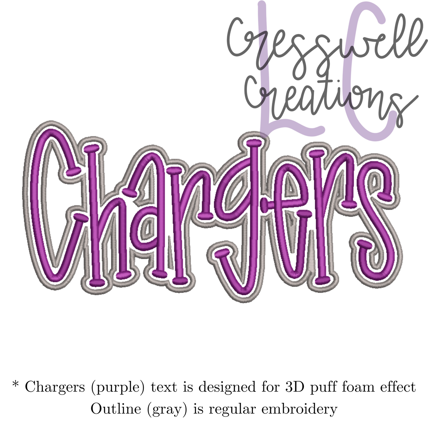 Chargers 3D Puff Machine Embroidery Design