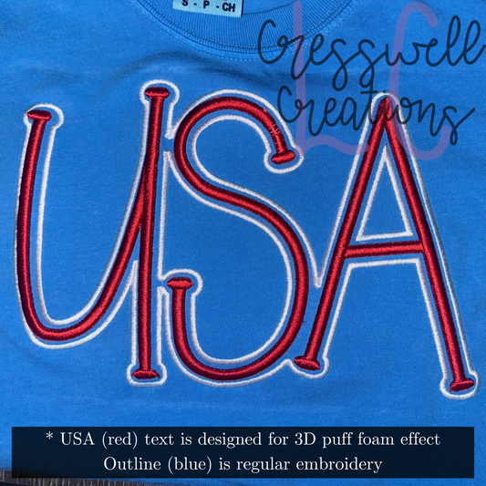 USA 3D Puff  Machine Embroidery Design