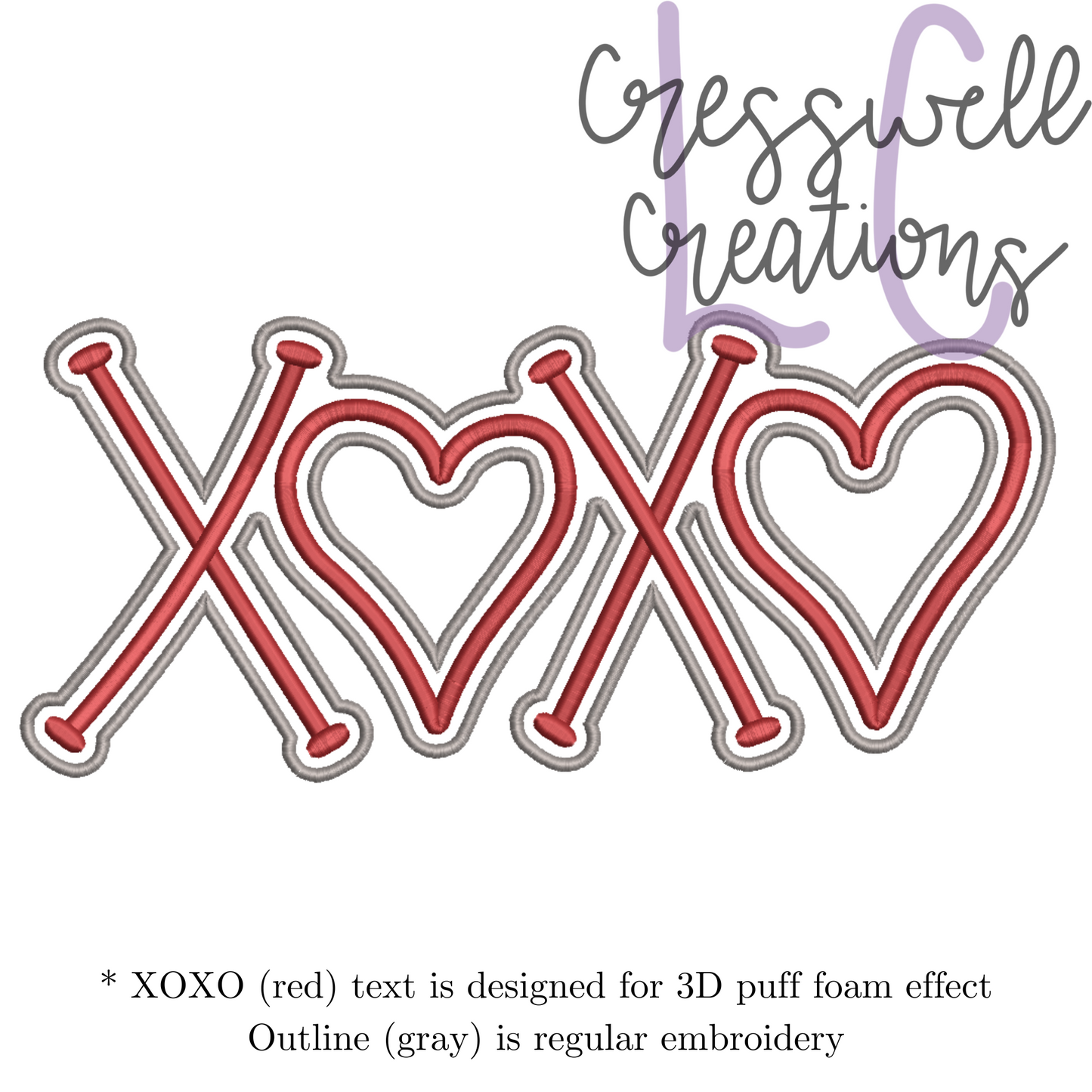 XOXO Hearts 3D Puff Machine Embroidery Design