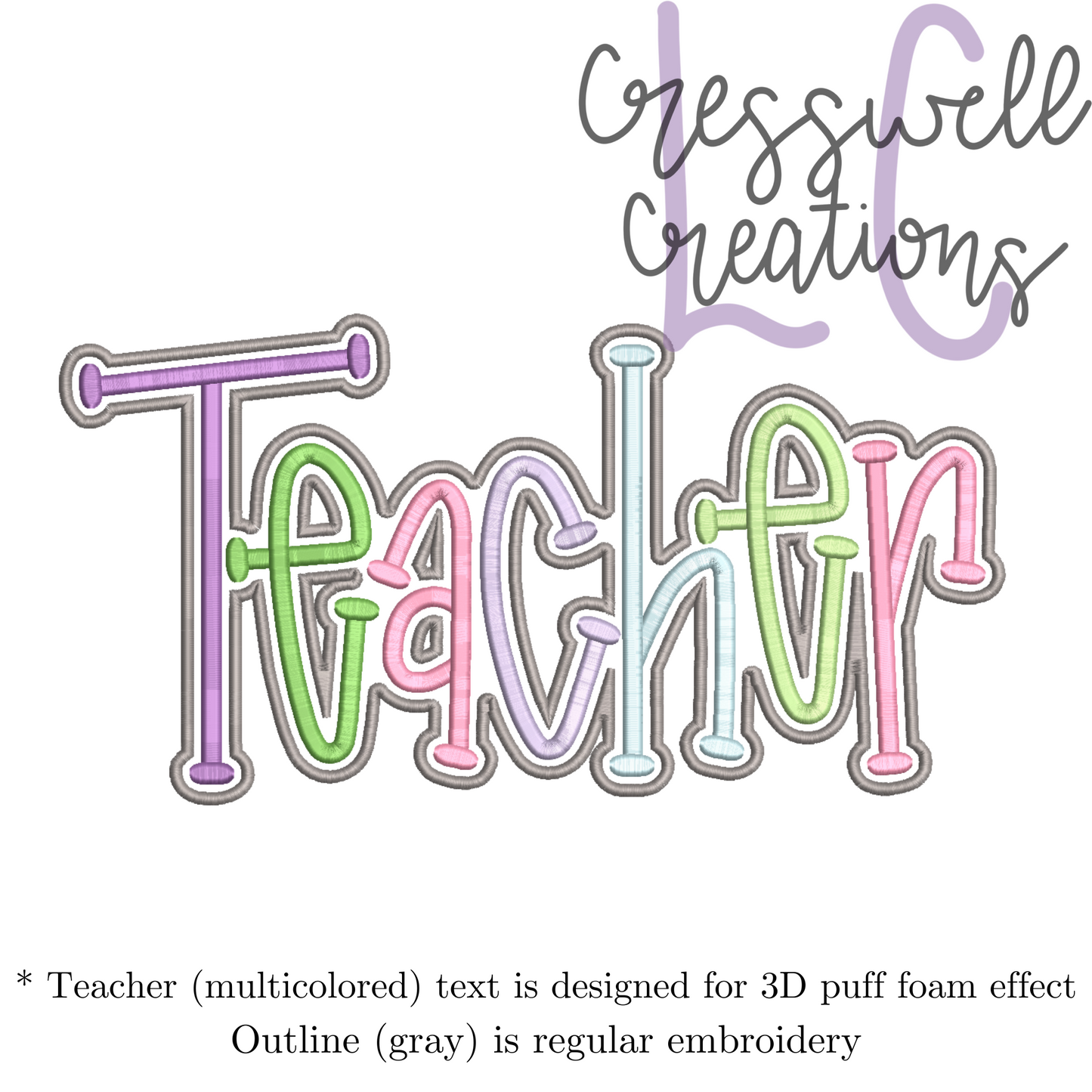 Teacher 3D Puff Machine Embroidery Design