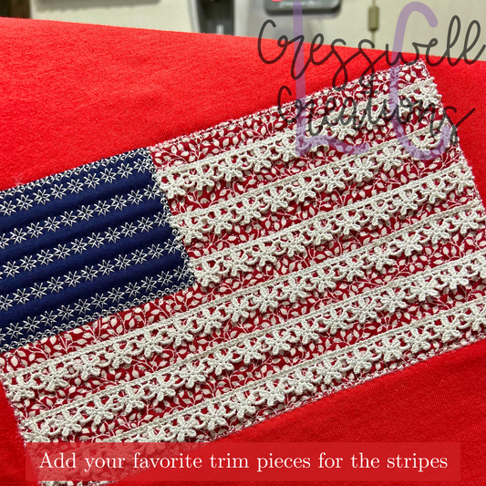 American Flag Quilted, Decorative Trim, and Diamond Stitch Applique Machine Embroidery Design