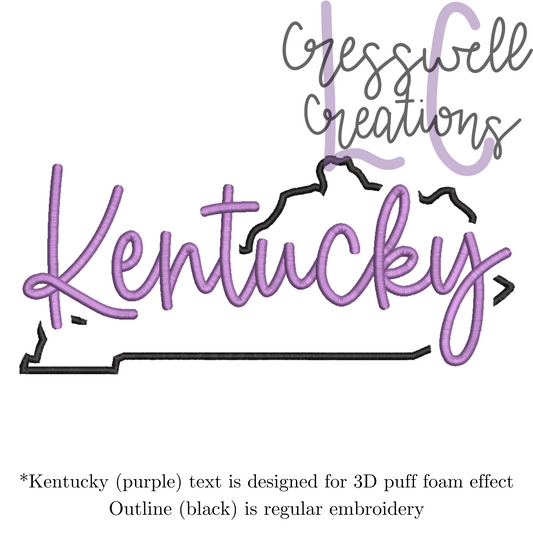 Kentucky State 3D Puff  Machine Embroidery Design