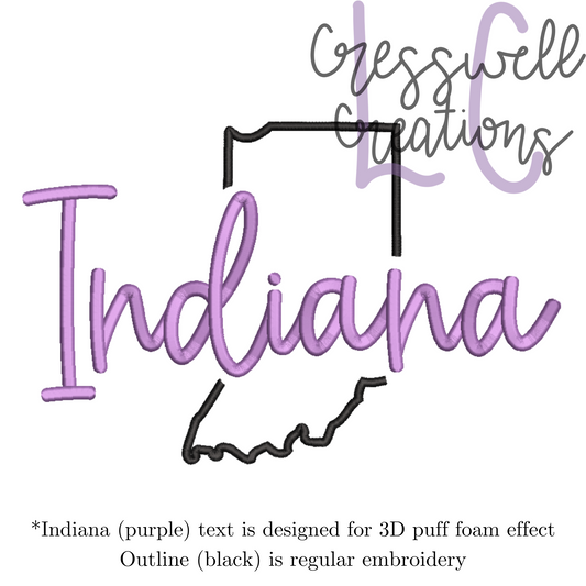 Indiana State 3D Puff  Machine Embroidery Design