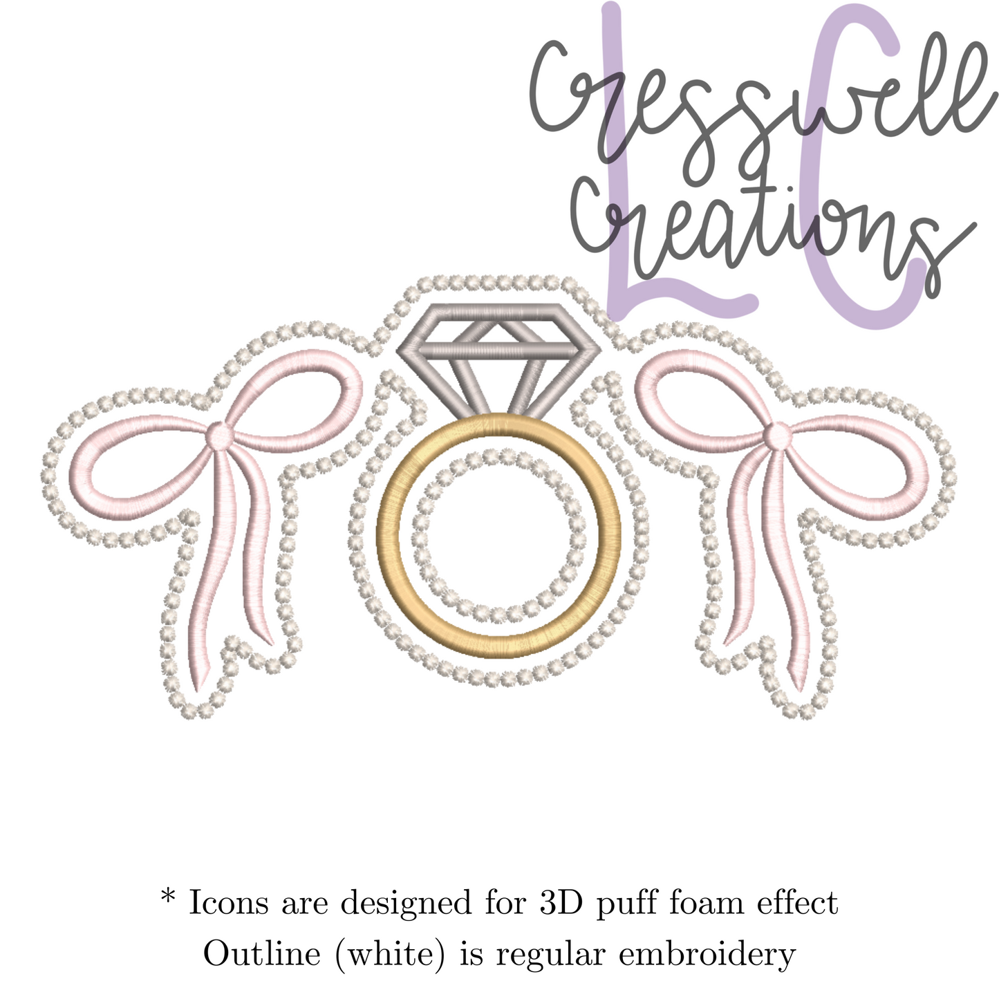 Engagement Ring and Bows 3D Puff  Machine Embroidery Design