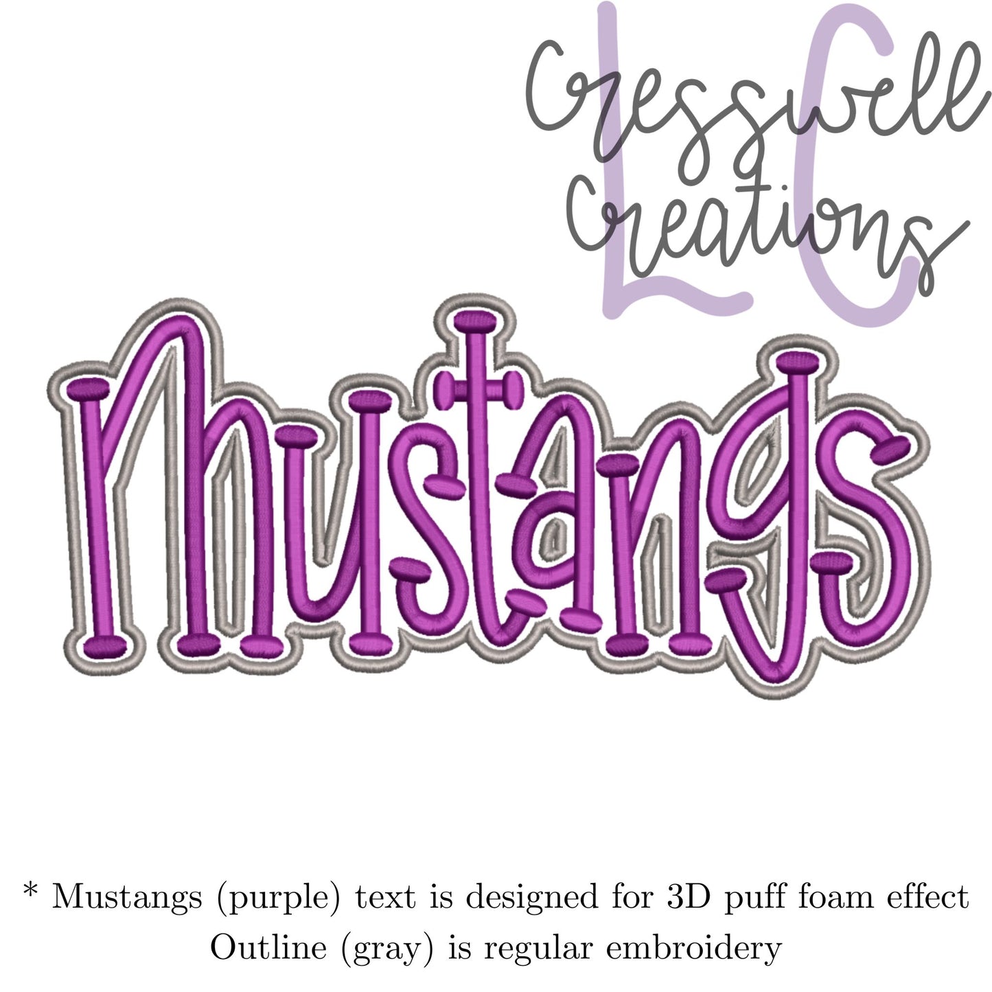 Mustangs 3D Puff Machine Embroidery Design