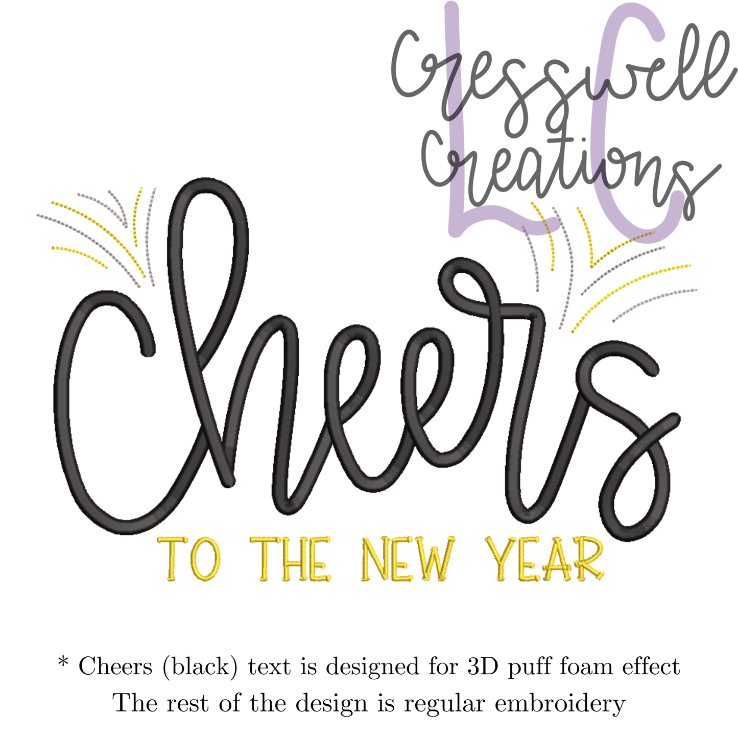 Cheers To The New Year 3D Puff Machine Embroidery Design