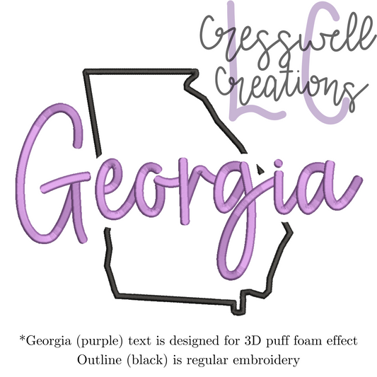 Georgia State 3D Puff  Machine Embroidery Design
