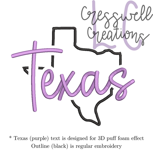 Texas State 3D Puff  Machine Embroidery Design