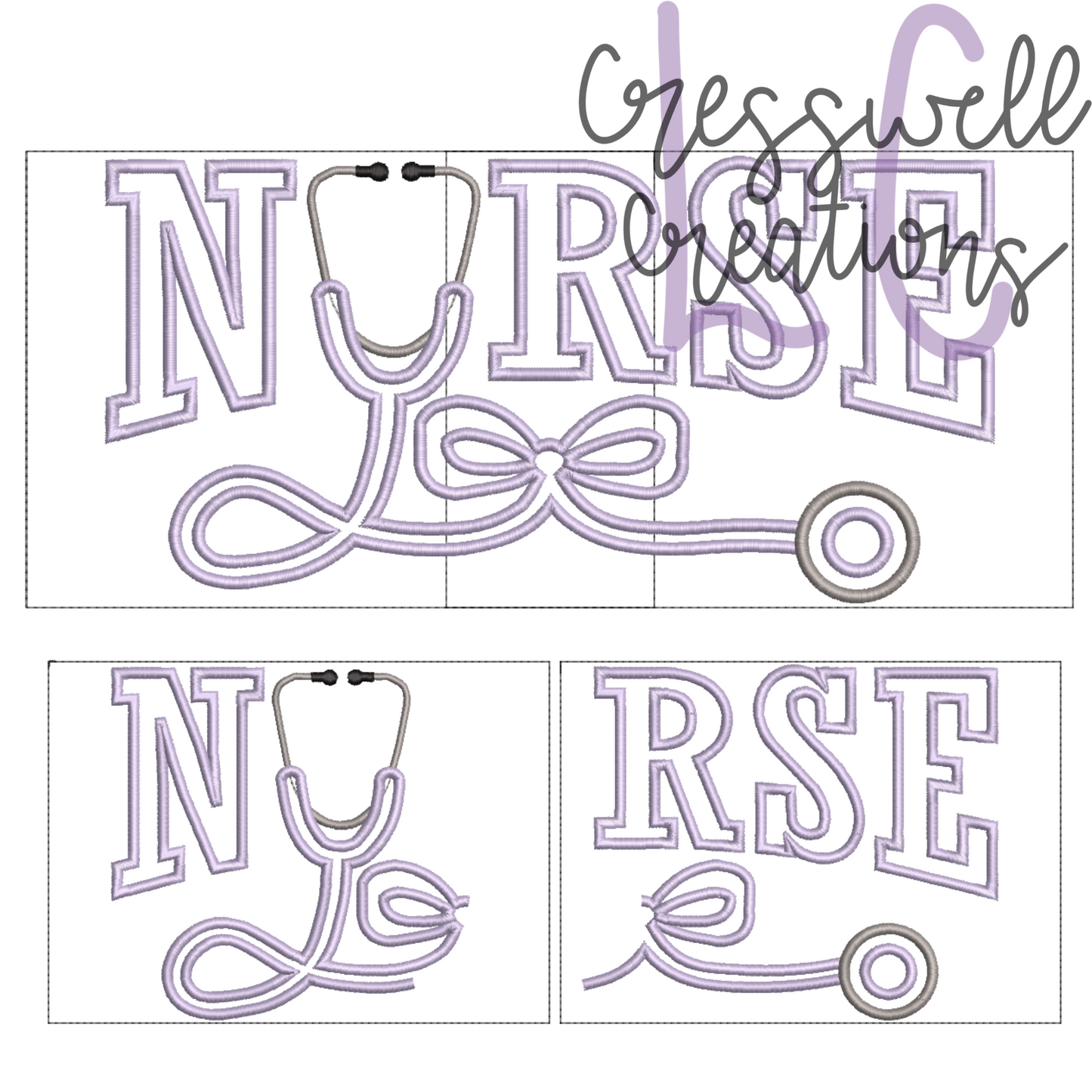 Nurse with Stethoscope Bow Satin Stitch Applique