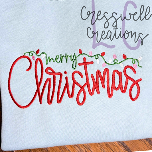 Merry Christmas Lights Machine Embroidery Design