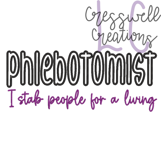 Phlebotomist Satin Stitch Applique Embroidery Design