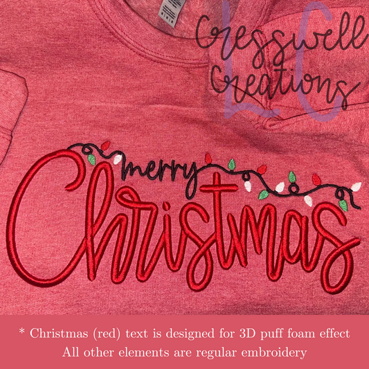 Merry Christmas Lights 3D Puff Machine Embroidery Design