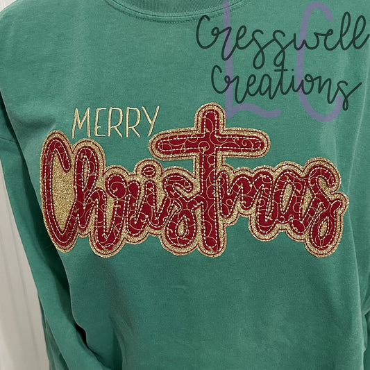 Merry Christmas Cross Bean Stitch Double Applique