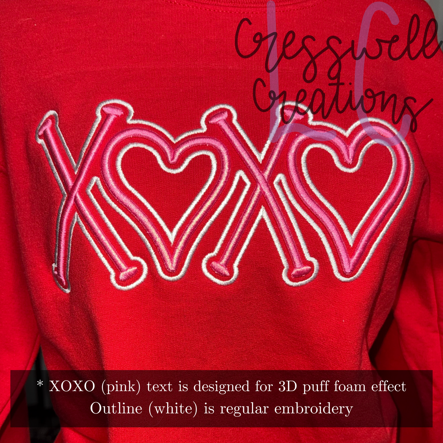 XOXO Hearts 3D Puff Machine Embroidery Design