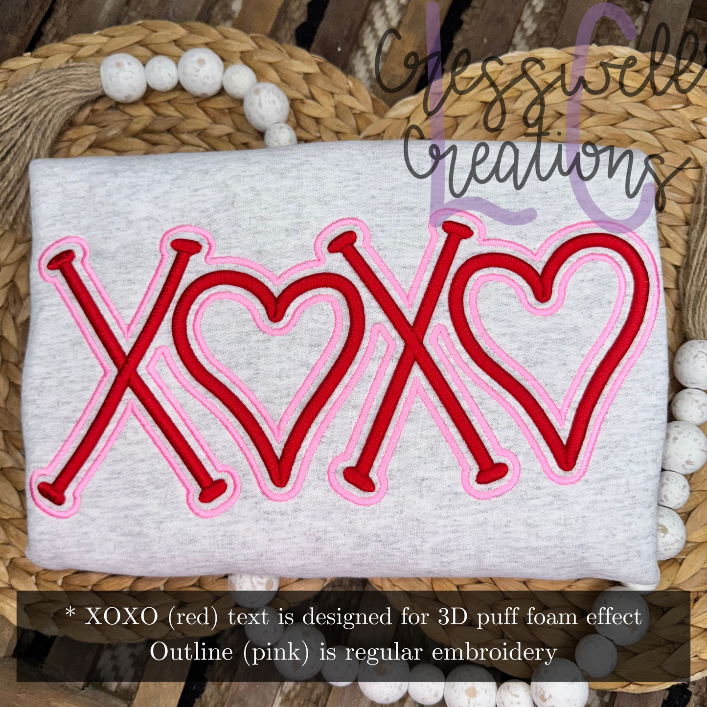 XOXO Hearts 3D Puff Machine Embroidery Design